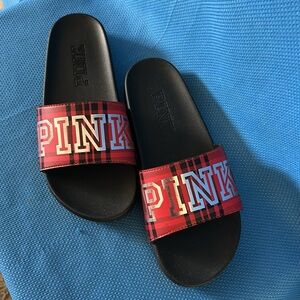VS PINK Plaid Slide Sandals